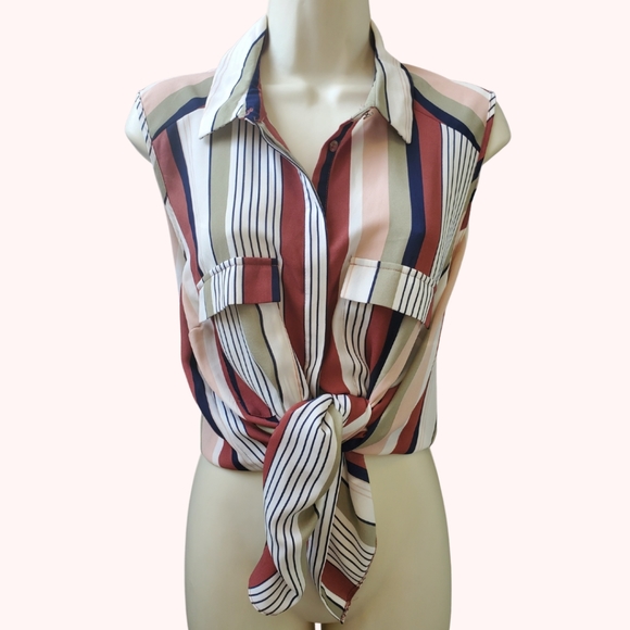 Primark Striped Sleeveless Button Down Blouse - Picture 2 of 9